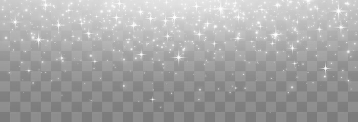 Luminous magical dust, dusty shine. Flying particles of light. Christmas light effect. Sparkling particles of fairy dust glow in the dark. Vector illustration on png.