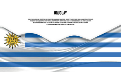 Uruguay flag design. Waving Uruguay flag made of satin or silk fabric. Vector Illustration.