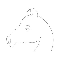Silhouette of a horse in profile drawn in minimalist style. Design suitable for tattoo, logo, decoration, mascot, symbol, poster, badge, t-shirt or clothing print. Editable Vector Illustration