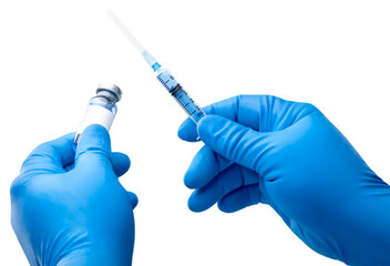 Injectable vaccine for the vaccination program of coronavirus Omicron. Doctor holds the syringe