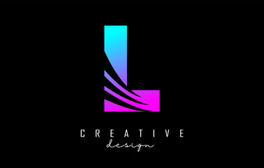 Colorful letter L logo with leading lines and negative space design. Letter with geometric and creative cuts concept.