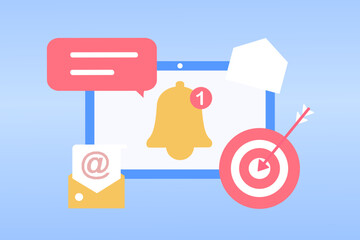 Email marketing template. Digital marketing, e-commerce, social media marketing, business mail, subscribe. Vector illustration concept for website and mobile development. Minimalist flat style.