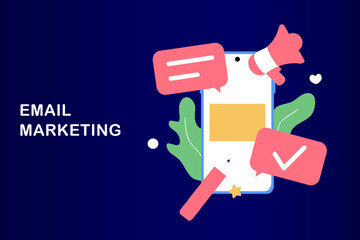 Email marketing template. Digital marketing, e-commerce, social media marketing, business mail, subscribe. Vector illustration concept for website and mobile development. Minimalist flat style.