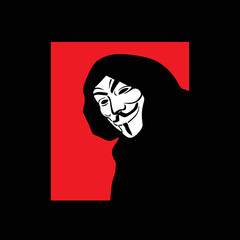 hacker mask face logo, silhouette of white evil face vector illustrations