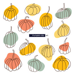 Set of outline pumpkins. Autumn mood. Halloween vector.