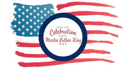 Digital composite image of martin luther king day celebration over american flag on white background