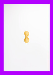 One piece of pasta on a white background.