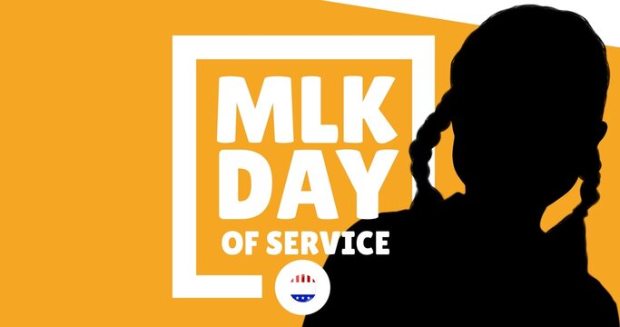 Digital composite of martin luther king day of service with silhouette girl over yellow background