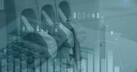 Image of financial data processing over businessman petrol distributor