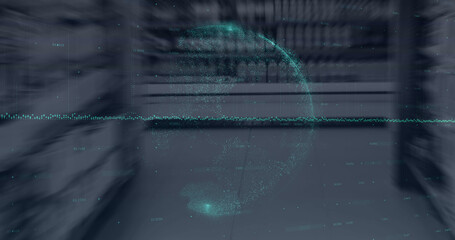 Image of globe and data processing over empty premises interiors