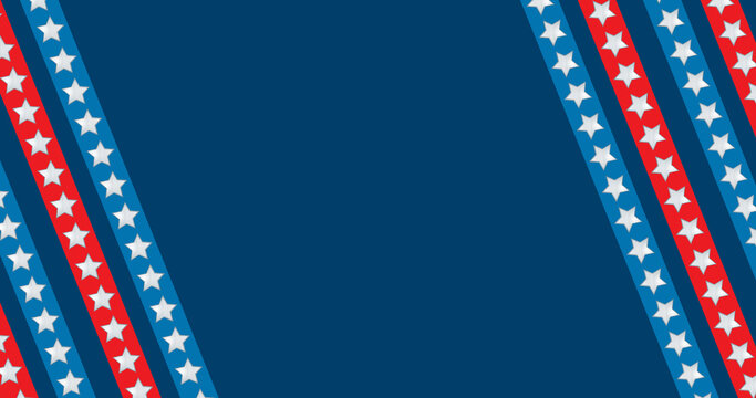 Image of american flag diagonal stripes with copy space on blue background