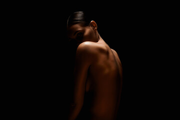 Nude Woman silhouette. Back of Beautiful Naked Body Girl