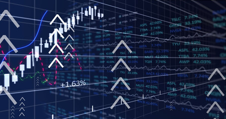Image of arrows over financial data processing