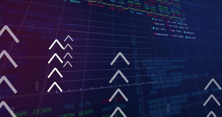 Image of arrows over financial data processing