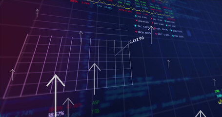 Image of arrows over financial data processing