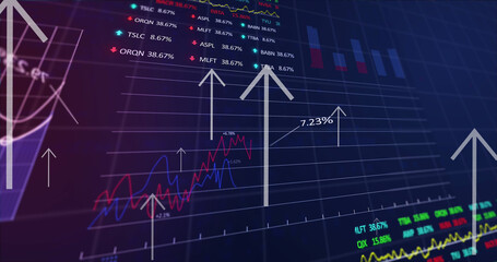 Image of arrows over financial data processing