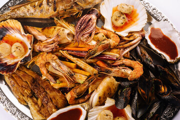 fresh shrimp, scampi, mussels, squid, octopus and scallops