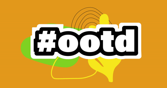 Image of vogue, style, ootd texts over abstract shapes on orange background - Powered by Adobe