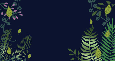 Fototapeta na wymiar Image of plants over dark blue background