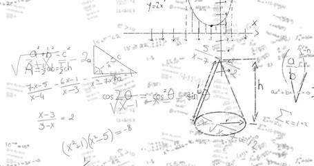 Image of math equations hand written on white background 