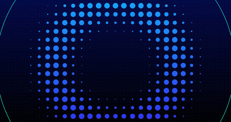 Digital image of round shapes and dots forming against blue background