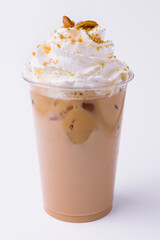 Cold coffee drink with ice isolated on white