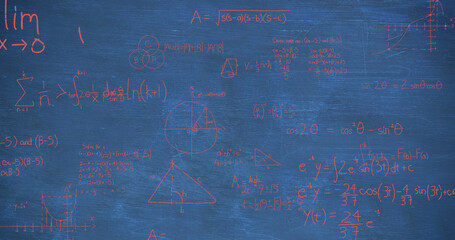 Image of mathematical equations over blue background