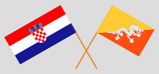 Crossed flags of Croatia and Bhutan. Official colors. Correct proportion