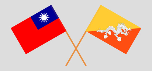 Crossed flags of Taiwan and Bhutan. Official colors. Correct proportion