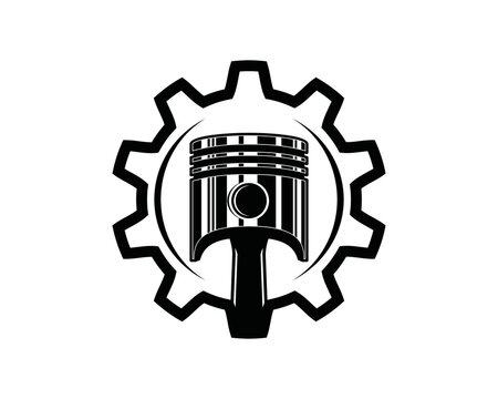 recommend clip art: Car engine piston with gear icon vector for garage engine logo design. Piston and gear silhouette illustration sign symbol vector
                    
