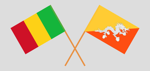 Crossed flags of Mali and Bhutan. Official colors. Correct proportion