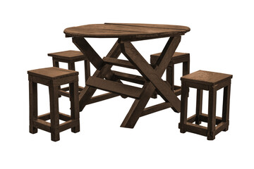 Wooden table and chairs set isolated.