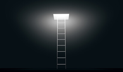 Stairway to Heaven, 3d render illustration. The staircase rises through the glowing window