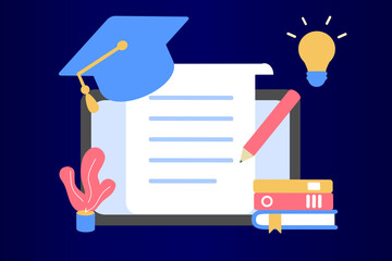 Modern  Online Education for banner website. Page template vector illustration of e-learning, internet course, application learning, university studies, classroom, tutorial, library on computer.