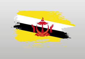 Modern style brush painted splash flag of Brunei with solid background