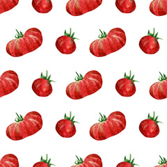 Seamless tomato pattern. Autumn background with red berry plant, harvest for textile, kitchen decor, wallpaper