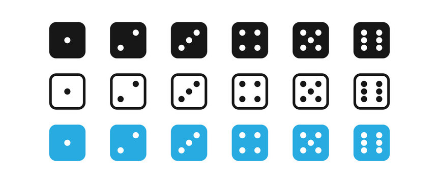 dice game icon set on white background, icon for game design, flat illustration, casino concept, random symbol, luck sign, simple design