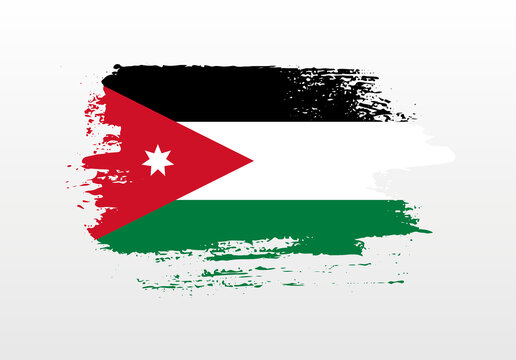 Modern style brush painted splash flag of Jordan with solid background