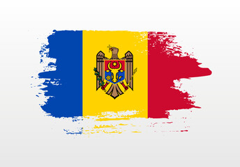 Modern style brush painted splash flag of Moldova with solid background