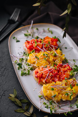 Italian bruschetta with roasted peppers goat cheese