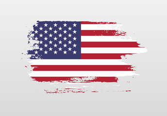 Modern style brush painted splash flag of United States of America with solid background