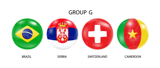 Soccer balls with flags of countries.The group of the football tournament in Qatar.The concept of football 2022.