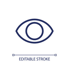 Eye pixel perfect linear ui icon. Part of human body. Organ of perception. Visual system. GUI, UX design. Outline isolated user interface element for app and web. Editable stroke. Arial font used