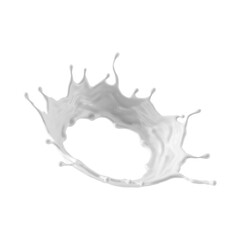 3d render, round milk splash. Abstract liquid clip art isolated on transparent background. White paint splashing ring