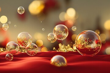 Flowing background in red and golden bubbles