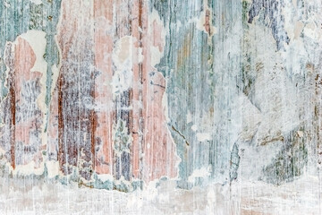 Texture of a primed wall without wallpaper. Abstract real green-brown-pink surface pattern during room renovation