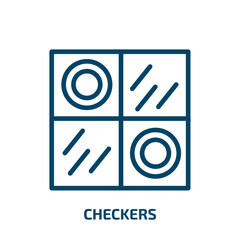 checkers icon from activity and hobbies collection. Thin linear checkers, competition, finish outline icon isolated on white background. Line vector checkers sign, symbol for web and mobile
