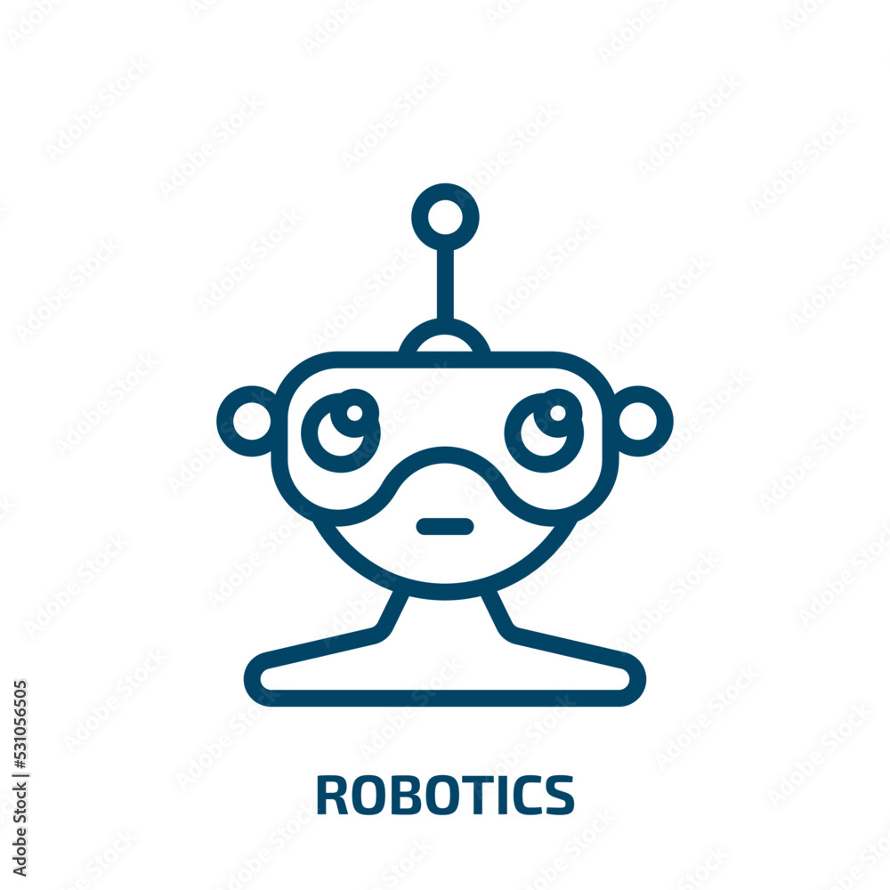 Poster robotics icon from computer collection. Thin linear robotics, industry, robot outline icon isolated on white background. Line vector robotics sign, symbol for web and mobile