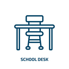 school desk icon from computer collection. Thin linear school desk, education, school outline icon isolated on white background. Line vector school desk sign, symbol for web and mobile