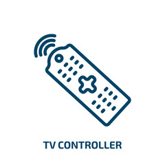 tv controller icon from computer collection. Thin linear tv controller, tv, controller outline icon isolated on white background. Line vector tv controller sign, symbol for web and mobile